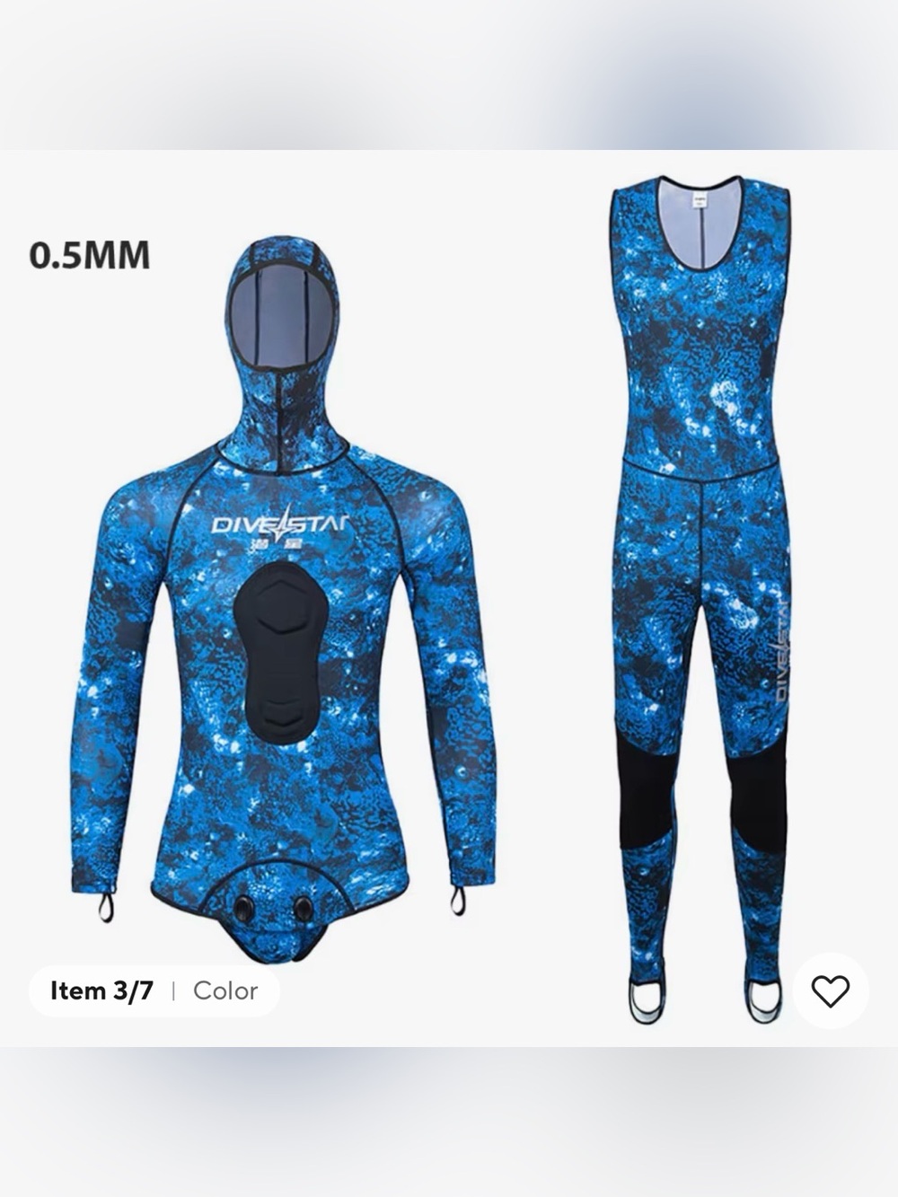 Divestar 0.5mm Wetsuit Scuba Diving Spearfishing Kite Surfing M Blue Black 2 Pc